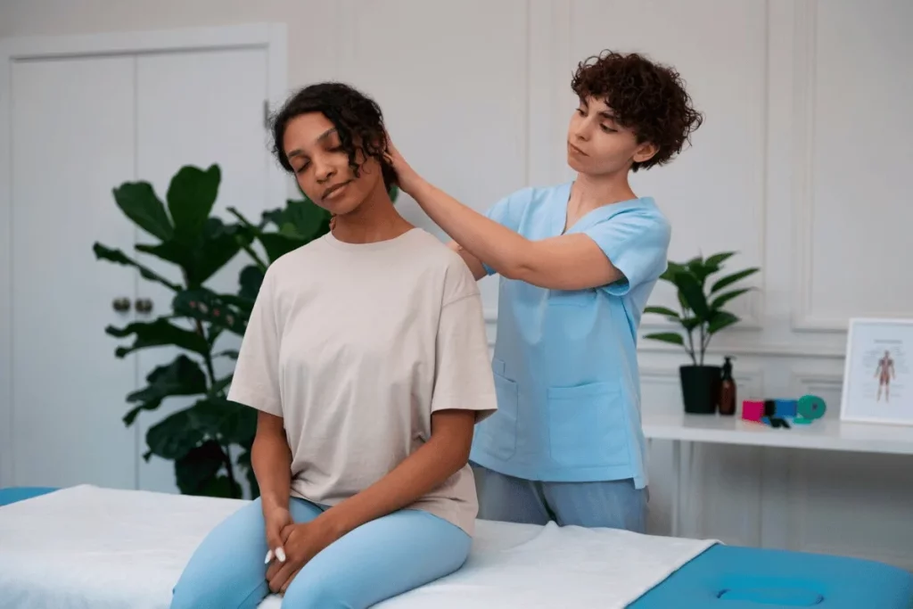 A person holding another person's head.