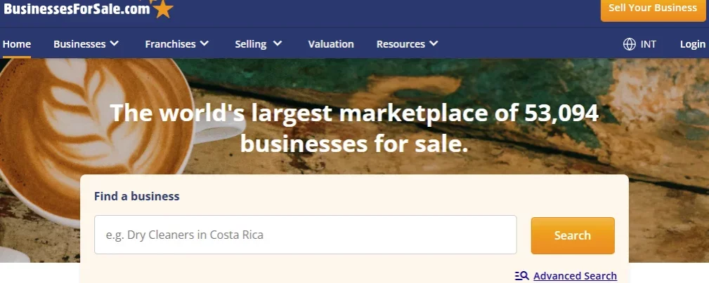 BusinessesForSale Homepage.