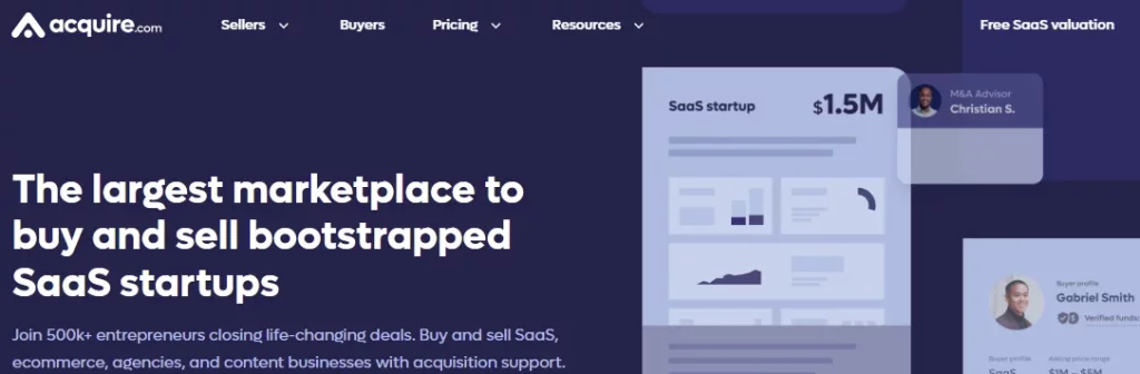 Acquire.com Homepage.