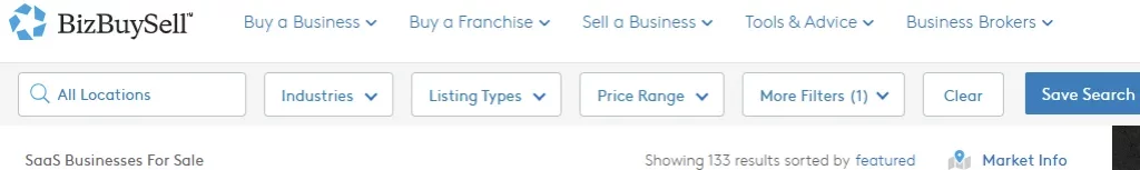 BizBuySell Homepage.