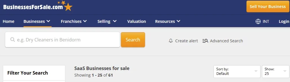 BusinessesForSale Homepage.