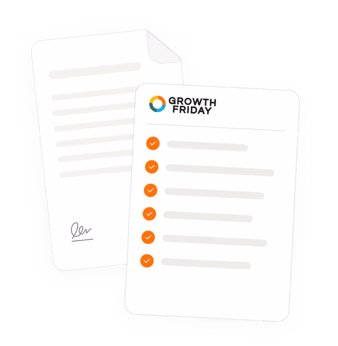 Growth Friday checklist with completed orange checkmarks on document