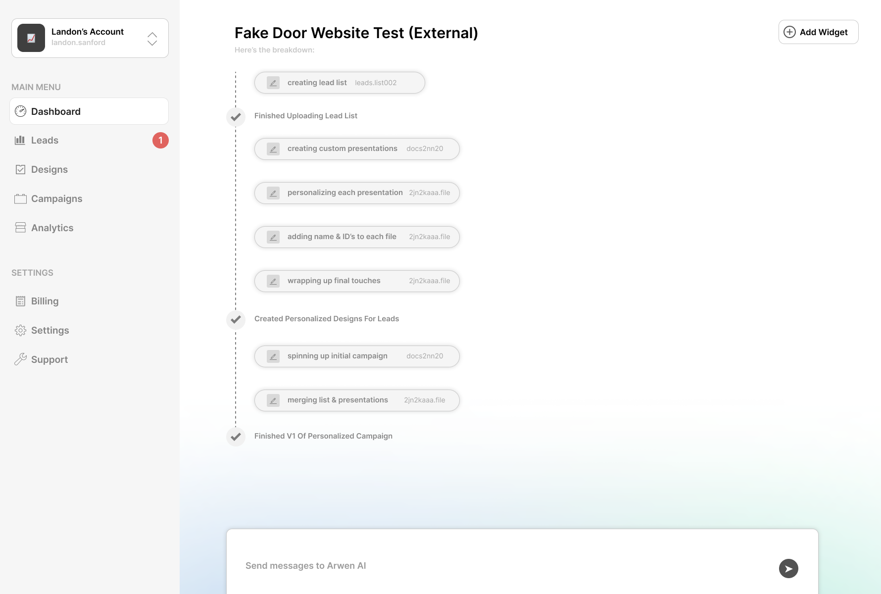 Dashboard mockup