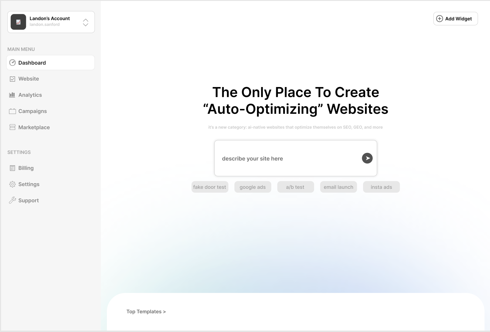 Dashboard mockup