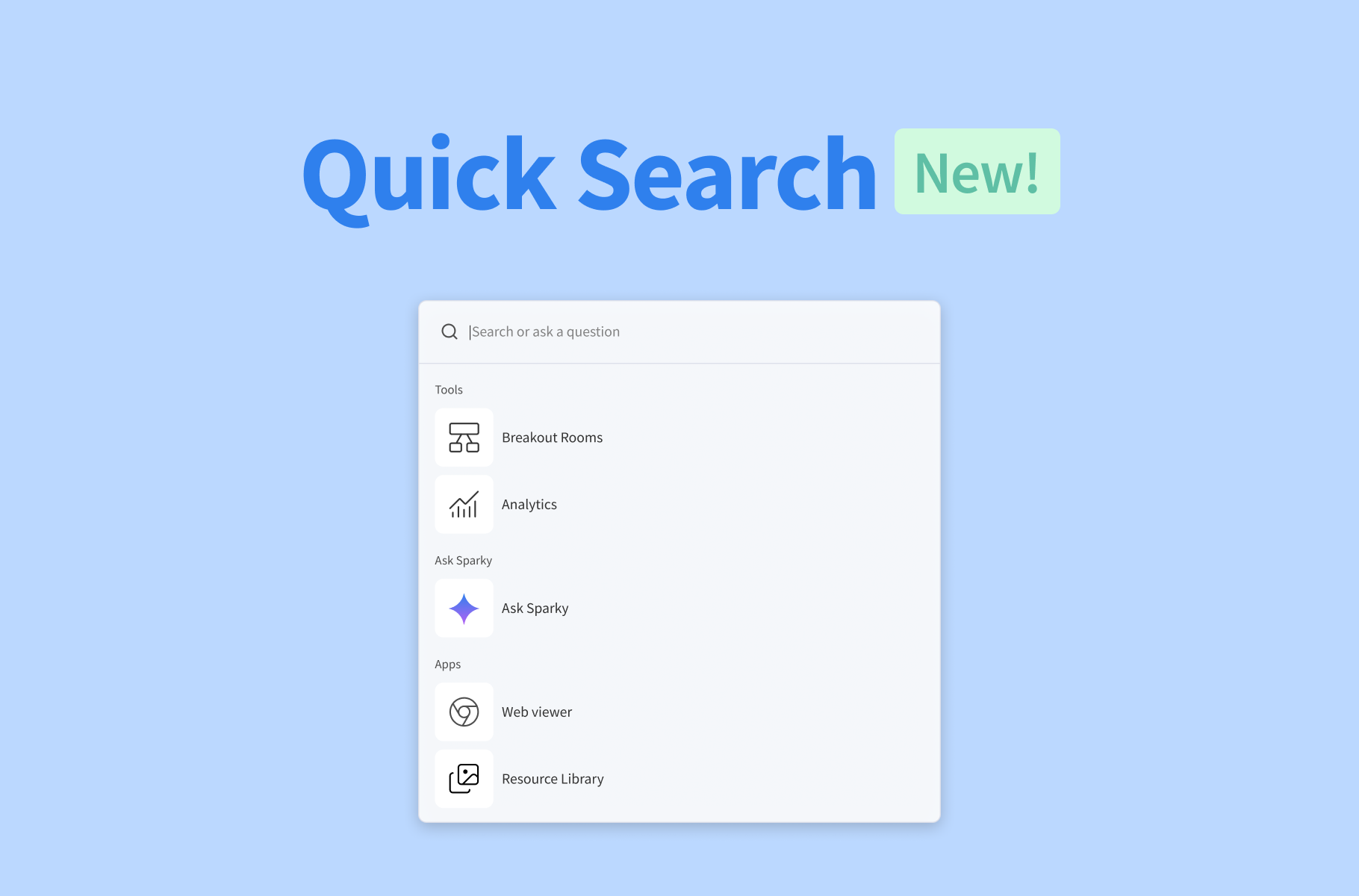 Quick Search bar open in a Pencil Spaces classroom.