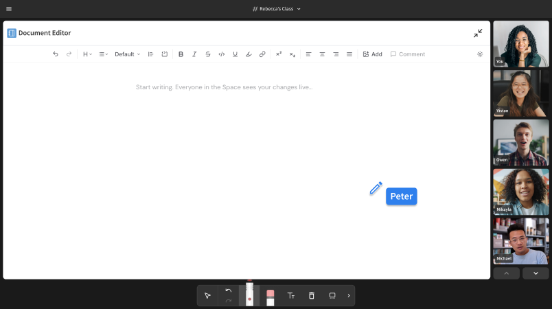 Tutor and student collaborate on a document together in Pencil Spaces.