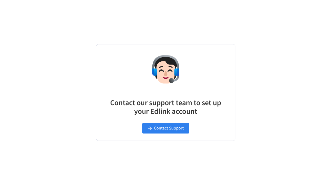 Pencil Spaces prompts administrators to contact support for help configuring their Edlink integration.