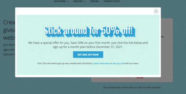 Exit intent pop-up