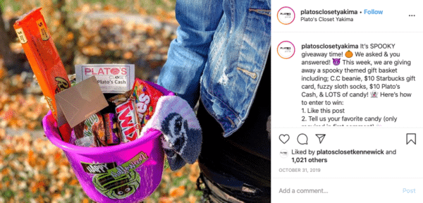 Trick or Treat pale with candies and chocolates Inside for Halloween Instagram Contests
