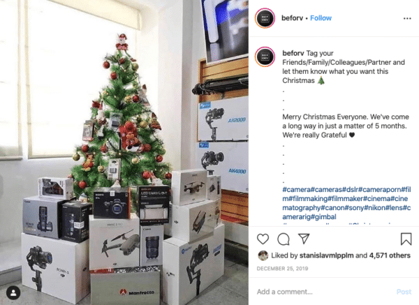Christmas Tree with Filmmaker, Camera and Drone for Christmas Instagram Contests