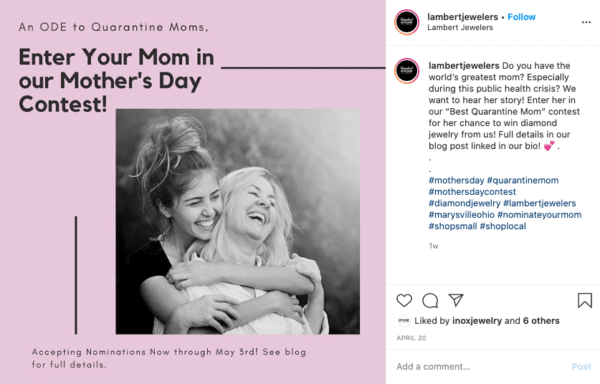 Instagram nomination contests for mothers day from Lambert Jewelers