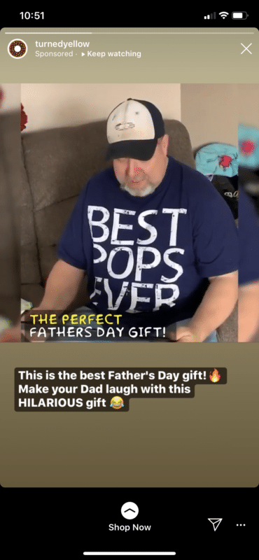 turnedyellow Instagram story father's day promotion