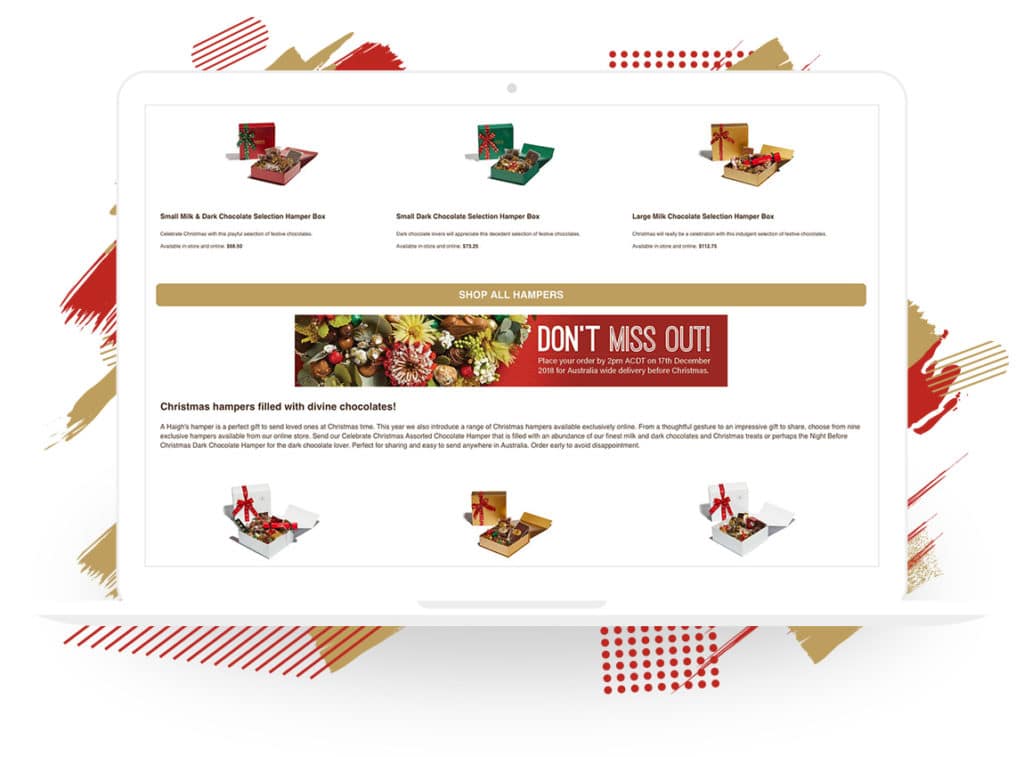 Haigh’s Chocolates’ Holiday Product Page