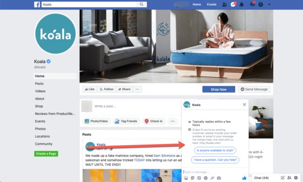 Koala for Facebook Messenger Bot for Interactive Communication