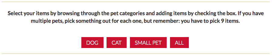 Pet Valu wishlist item categories