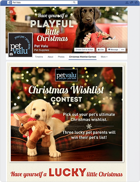 Pet Valu's Facebook page featuring their Wishlist Contest
