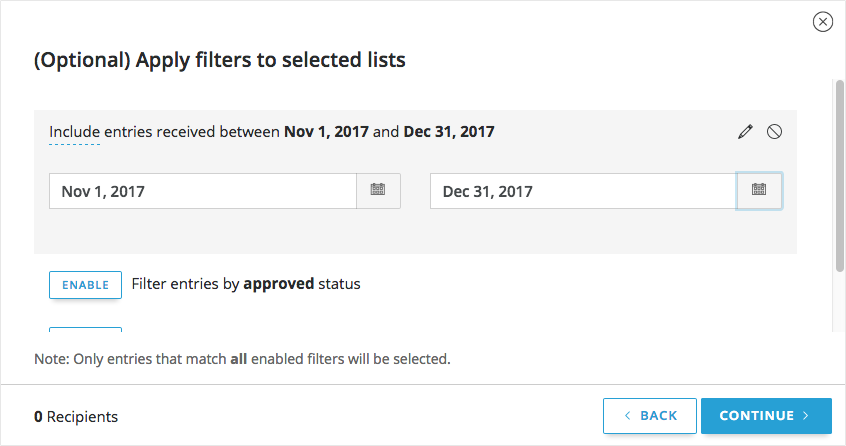 Filtering entries using ShortStack's email builder
