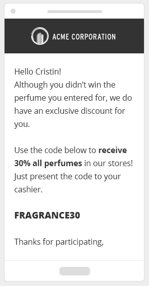 Send discounts to contest participants