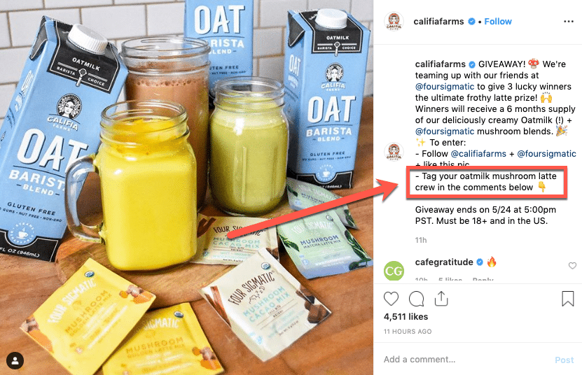 comment on your Facebook or Instagram like califia farms for Profitable Social Media Contest