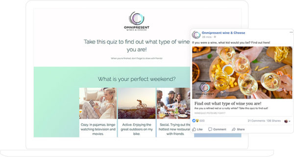 Facebook status update promoting quiz