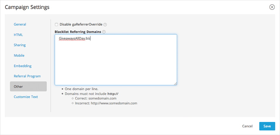 Block referring domains from suspicious sites using ShortStack
