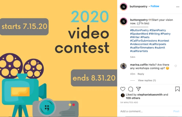 Button Poetry 2020 Yearly Video Contest On Instagram