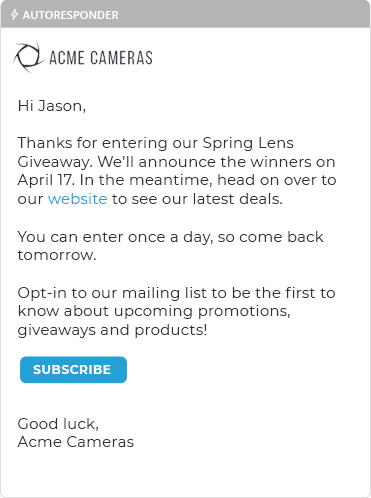 Acme Cameras' Autoresponder For Follow-up Sequence