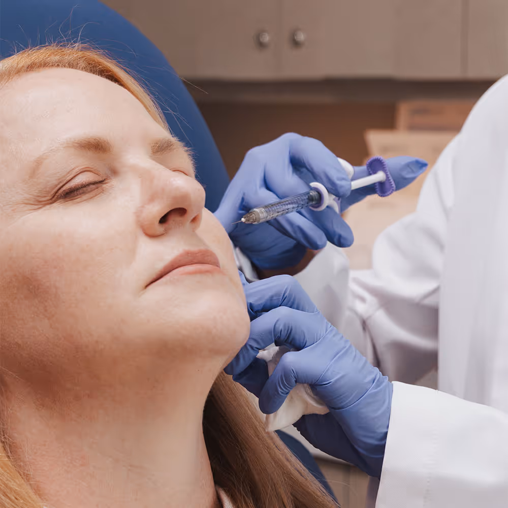 A woman is receiving dermal filler at Laser Center of Marin
