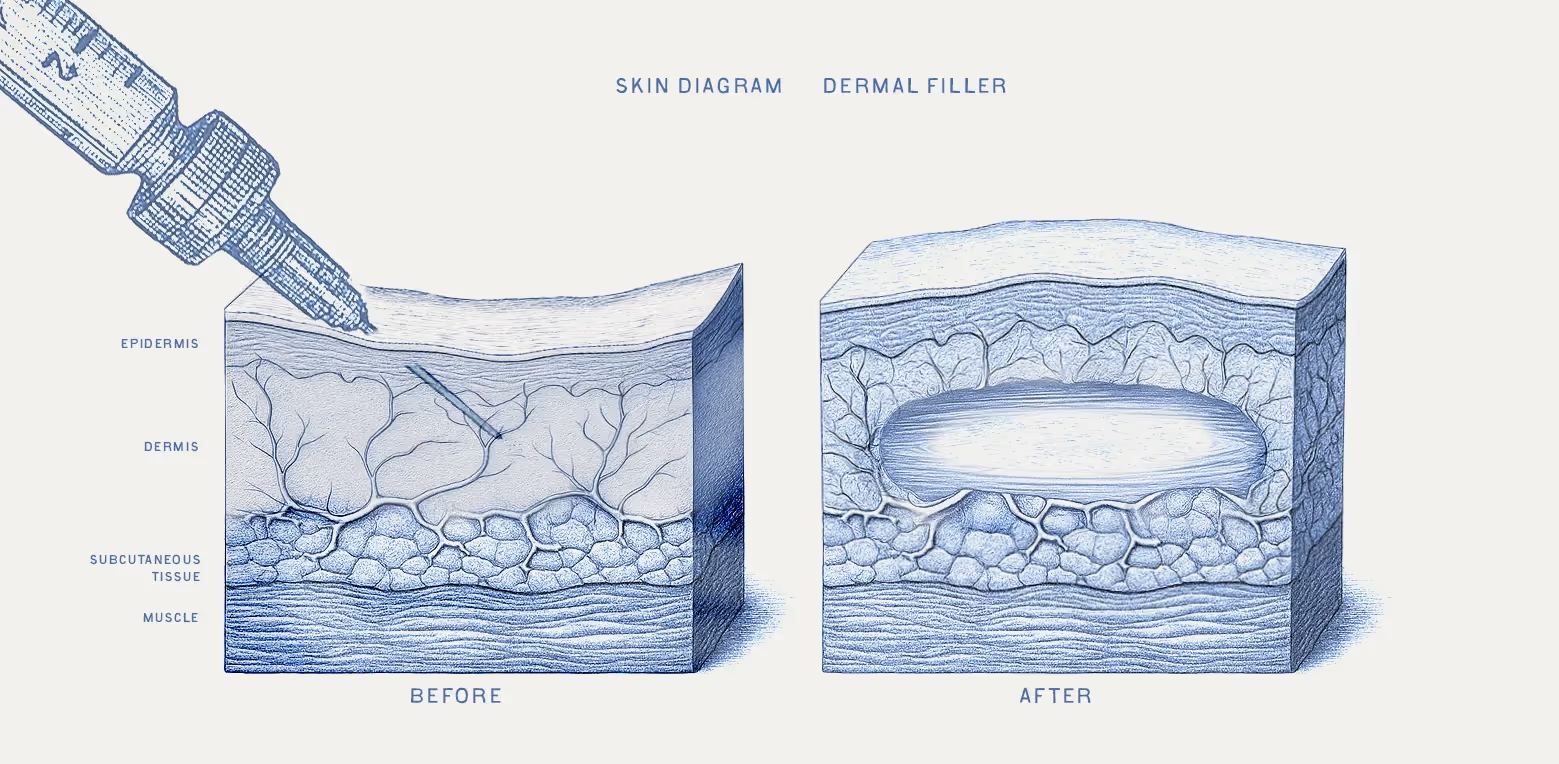 Diagram of a needle injecting dermal filler at Laser Center of Marin