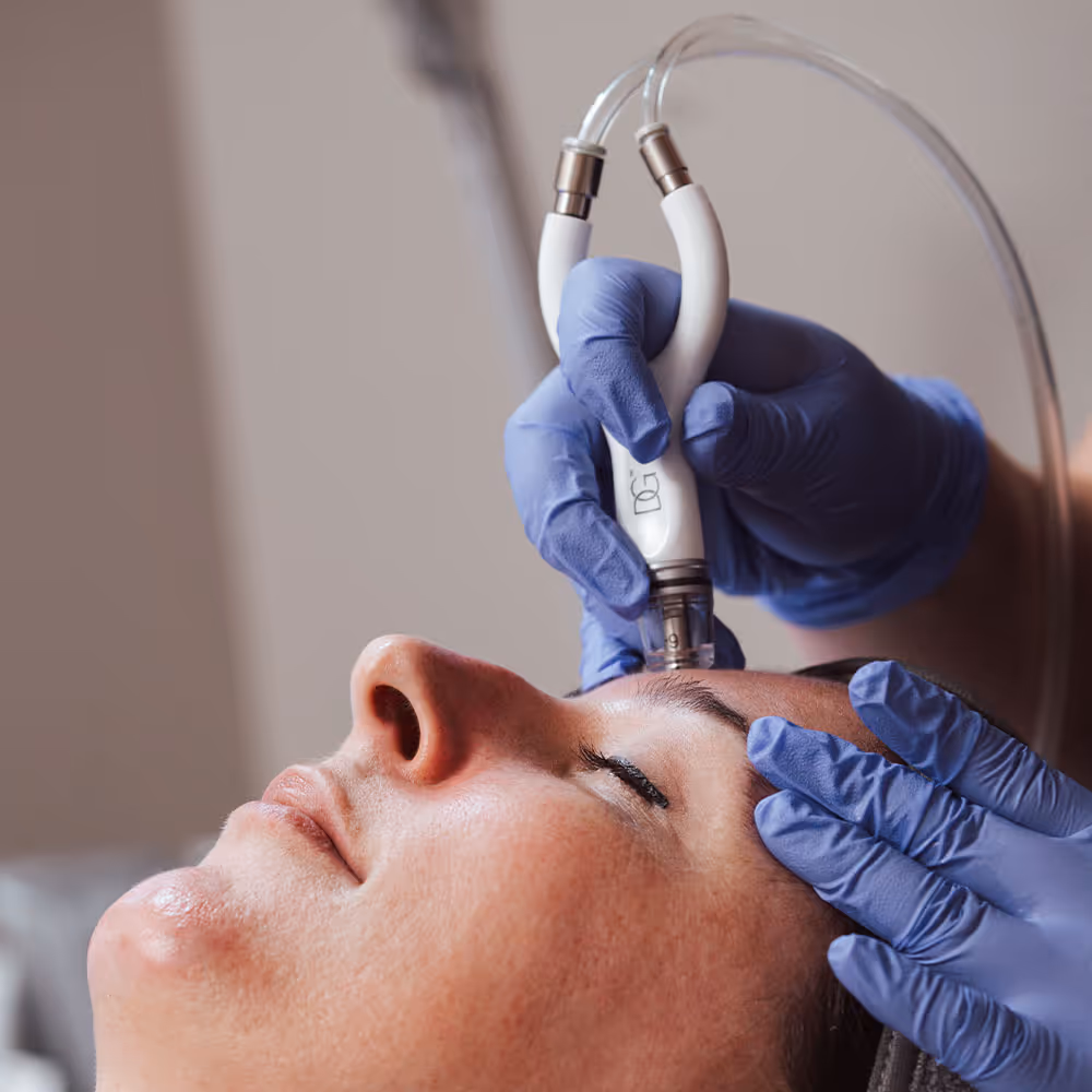 A diamond-tip wand is used to exfoliate a woman’s forehead at Laser Center of Marin