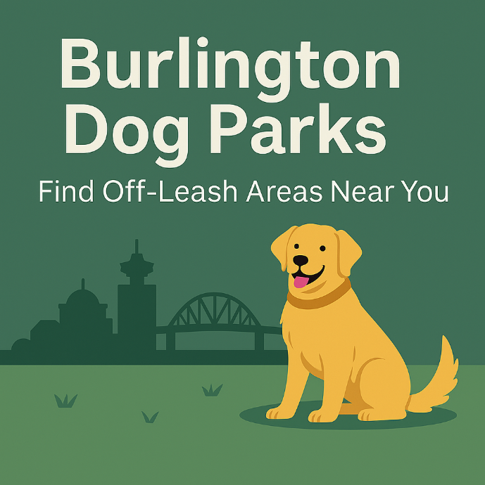 Dogs playing off-leash in a fenced Burlington dog park
