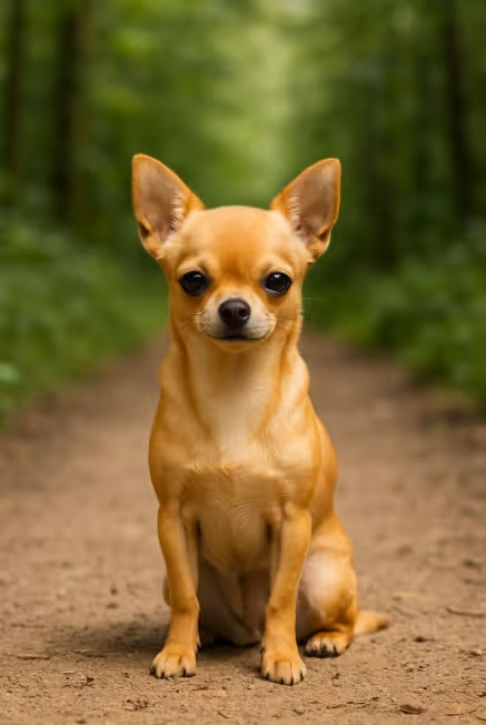 A photograph captures a fawn-colored Chihuahua sitting on grass, alert with large ears and expressive eyes, showcasing the breed's small size and big personality.