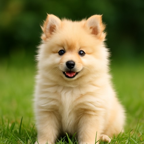 German Spitz puppy sitting in grass – cute male, female, and unique dog name ideas inspiration
