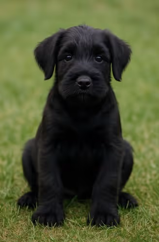 Giant Schnauzer puppy sitting in grass – male, female, and unique dog name ideas inspiration