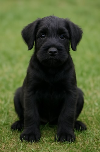 Giant Schnauzer puppy sitting in grass – male, female, and unique dog name ideas inspiration