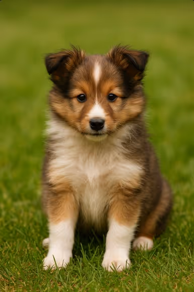 Shetland Sheepdog puppy sitting on grass – male, female, and unique dog name ideas inspiration