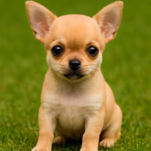 Chihuahua puppy sitting on grass with fawn coat and large ears – male, female, and unique dog name ideas inspiration