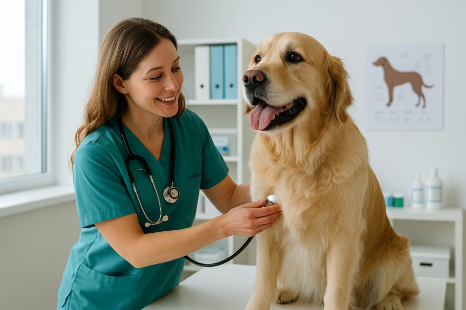 Volunteer cuddling a rescue dog inside a bright and welcoming Canadian animal shelter.
