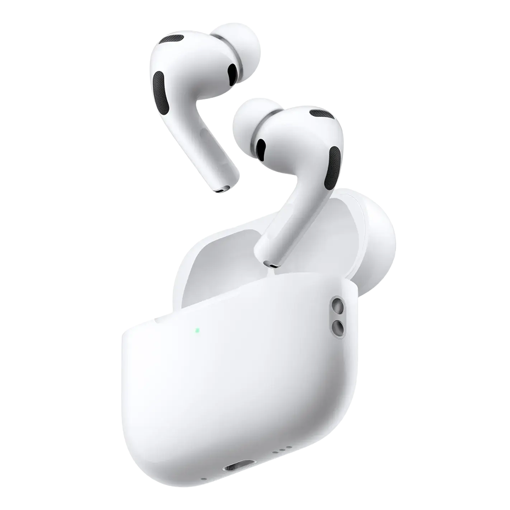 Black fitness tracker, green folded jacket with white earphones, and black massage gun labeled Theragun Prime.