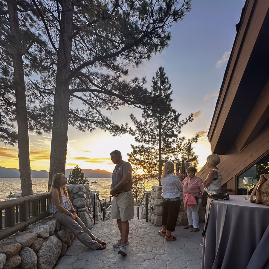Man talking to woman at Lake Tahoe