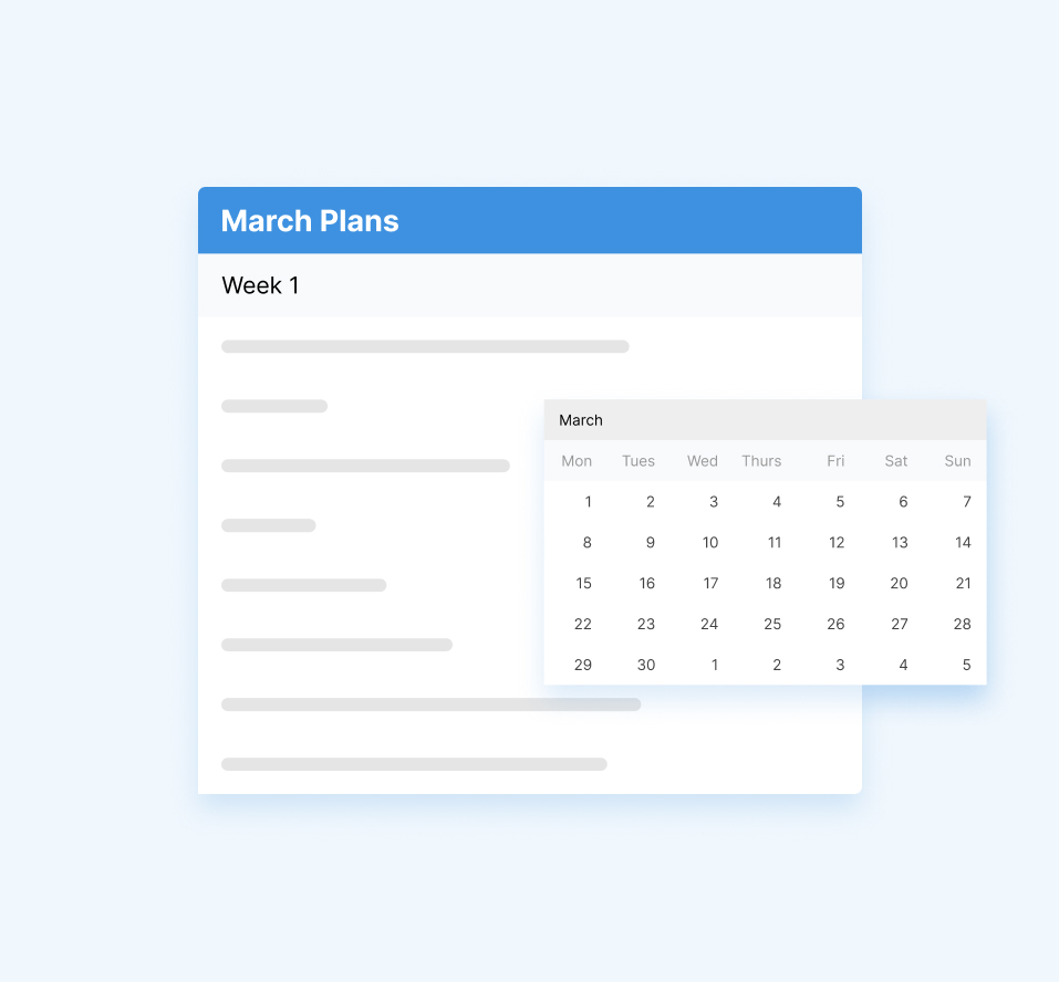Illustration of March plan notes and calendar