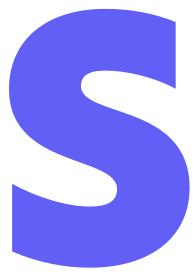 A large, blue letter "S" with a white outline on a white background.