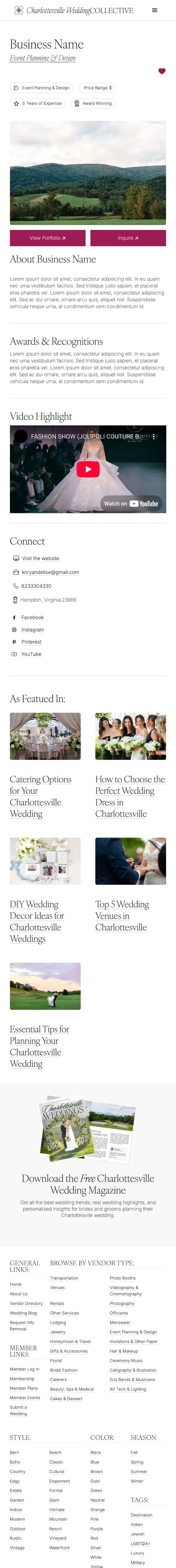 Webpage displaying business information, including location map, video highlights, customer reviews, and service options.