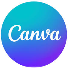 Canva logo featuring the word "Canva" in white on a blue-green gradient circle background.