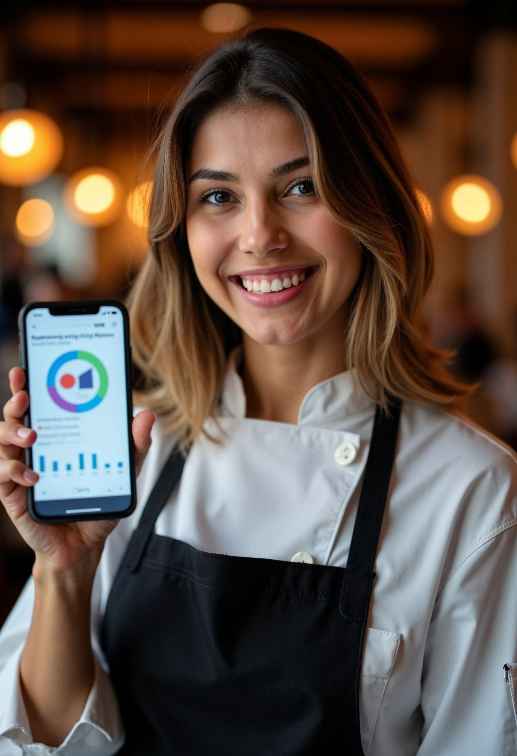 Smiling woman holding a phone with a Respun Studios logo displayed on screen