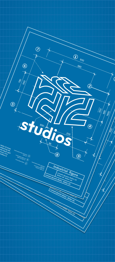 A blueprint with the Respun Studios logo being designed