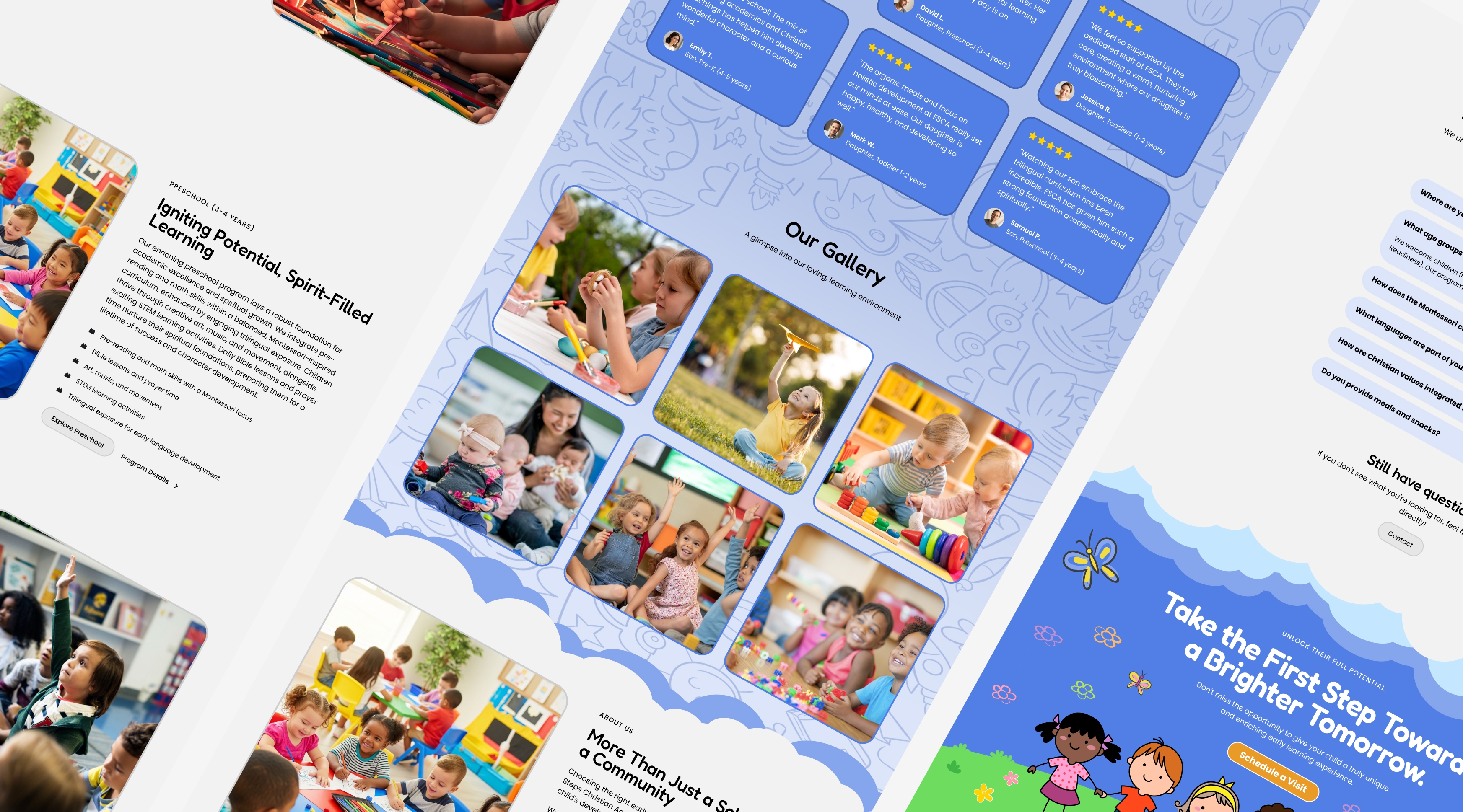 An collage of the Fiest Steps website screens