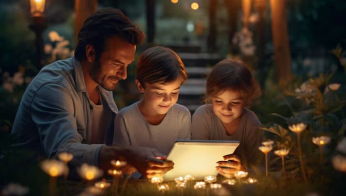 Parent and kids balancing screen time for Preventing Digital Stress