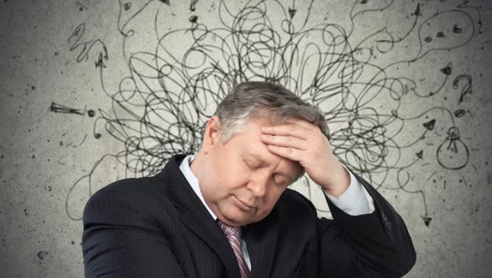 ADHD brain overwhelmed by scattered thoughts and fatigue