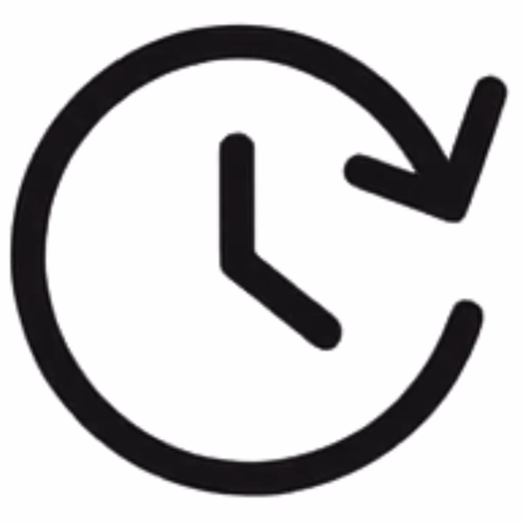 Icon of clock with a circular arrow – Indicates boosting productivity and efficiency.